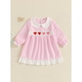 thumbnail image 4 of Jxzom Toddler Baby Girl Valentines Day Outfit Heart Embroidery Peter Pan Collar Long Sleeve Plaid Smocked Dress 3-7 Years Kids Girls Valentines Clothes, 4 of 8