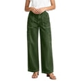 thumbnail image 6 of Womens Fashion Straight Leg Jeans Button Zipper with Pockets Solid Color Denim Pants Casual Loose Long Trousers S-2XL Army Green, 6 of 8