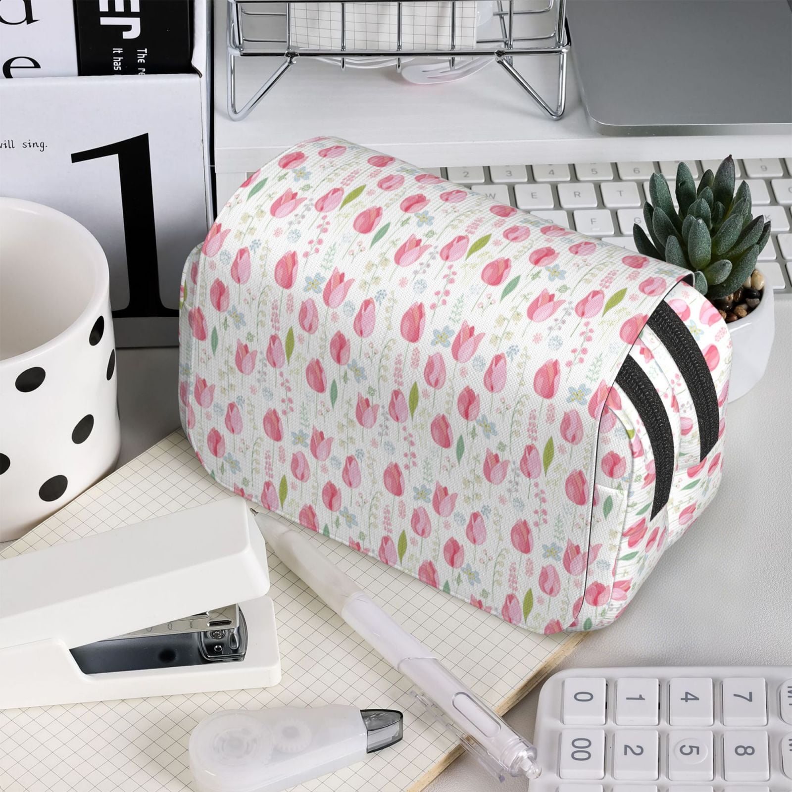 Rateoe Tulips Flowers Pattern Double Clamshell Pen Case, Storage Organizer with Two Zipper Compartments– Holds Up to 50 Pencils & Pens