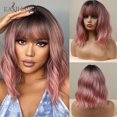 thumbnail image 1 of EASIHAIR, pelucas cortas y rectas de Bob con flequillo, pelo sintético Natural marrón dorado para mujeres, pelucas de fibra resistentes al calor para Cosplay diario Tan Jianjun unisex, 1 of 2