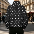 thumbnail image 3 of QIYAGBSA Button Down Jackets for Women Soft Polka Dot Stand Collar Drawstring Hem Long Sleeve Lightweight Fall Casual Outerwear with Side Pockets Outerwear Jackets(Black, 3XL), 3 of 8