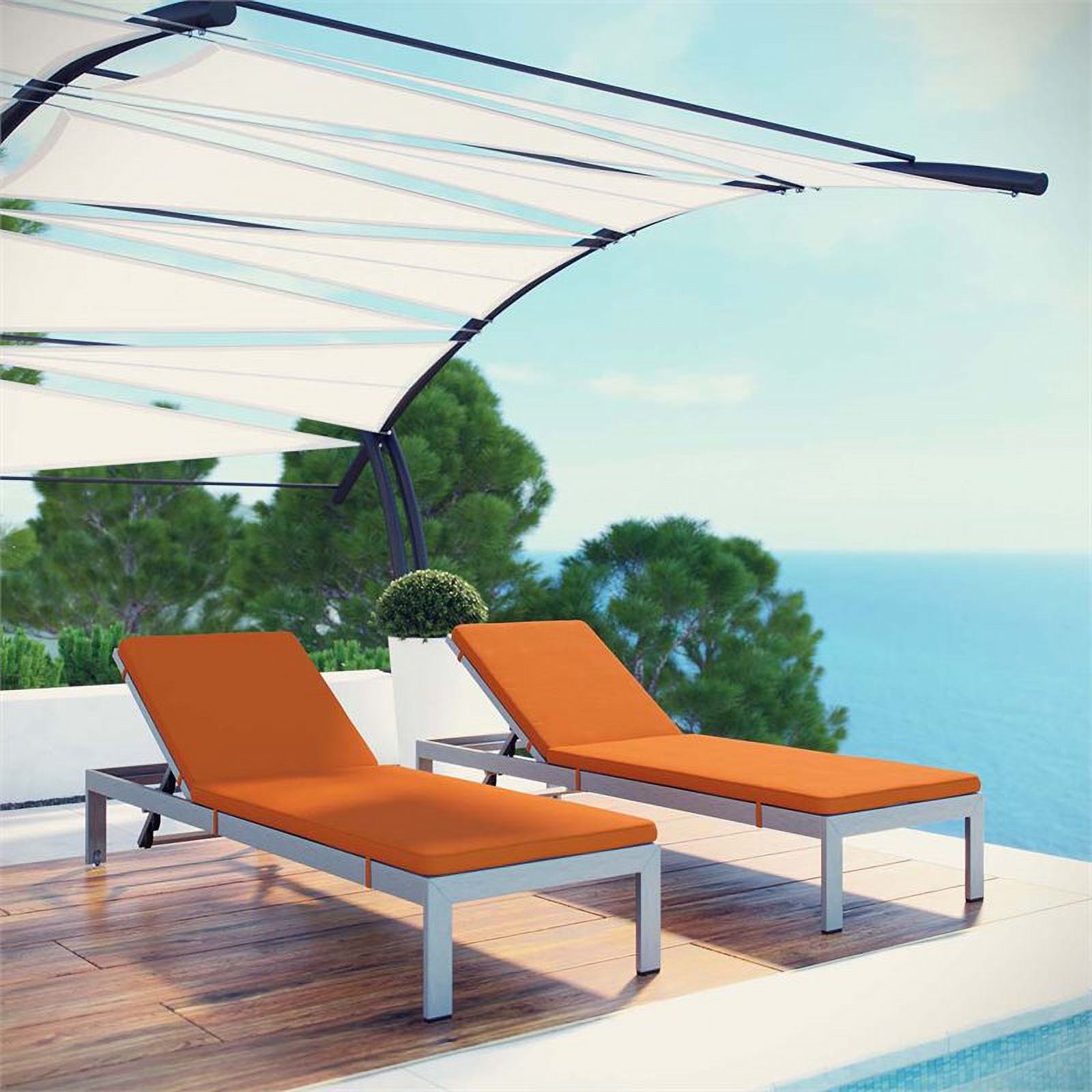 Pemberly Row Modern Fabric Patio Chaise Lounge in Orange (Set of 2) - image 2 of 6