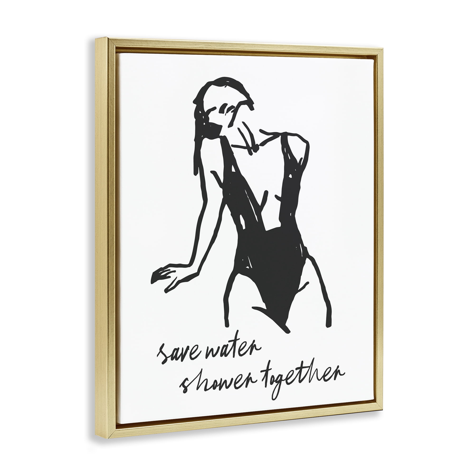 Stupell Industries Save Water Shower Together Gold Framed Floater Canvas Wall Art, design by Lettered and Lined