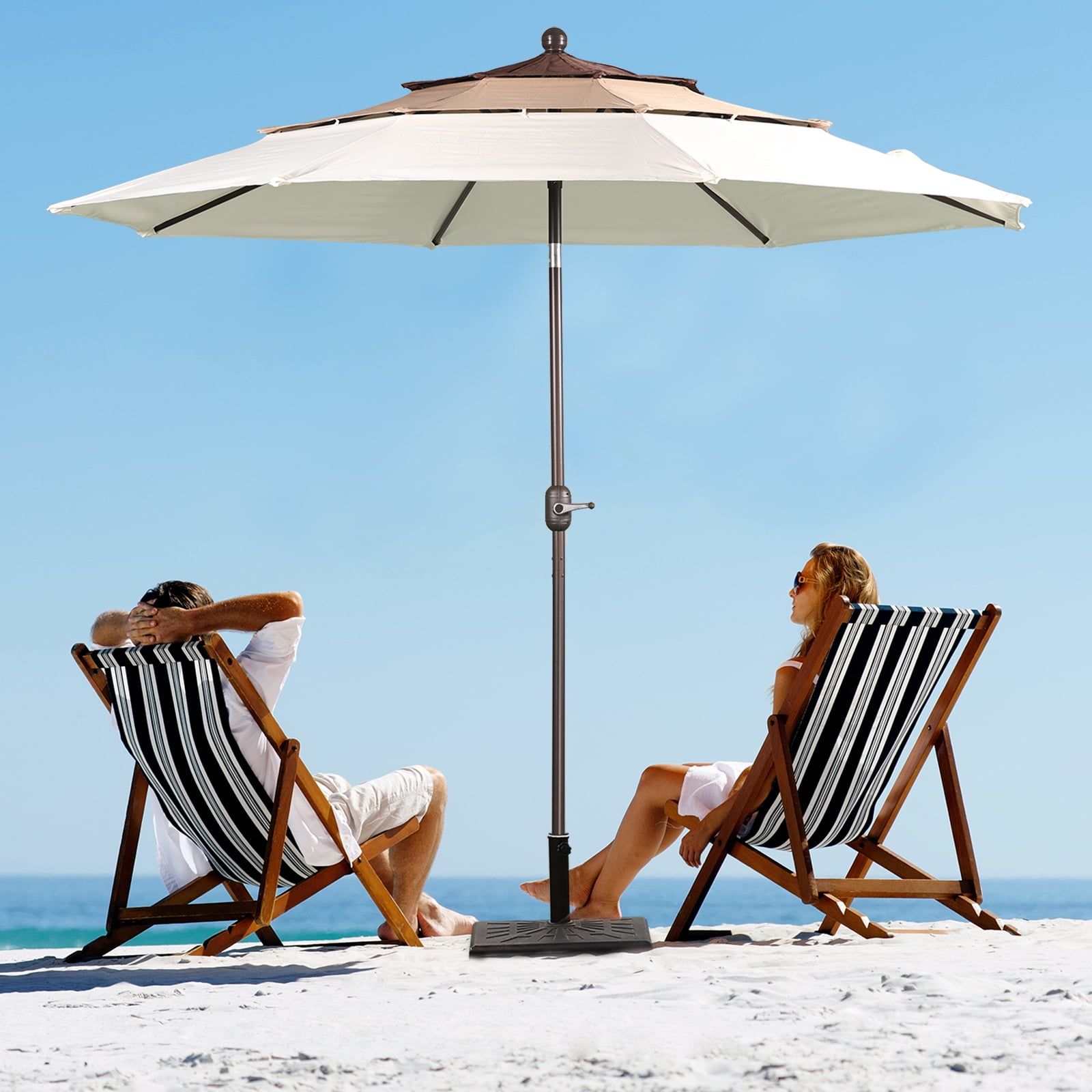 Aoodor 10ft 3-Tier Patio Umbrella, Outdoor Table Market Umbrella Tilt Adjustment and Crank