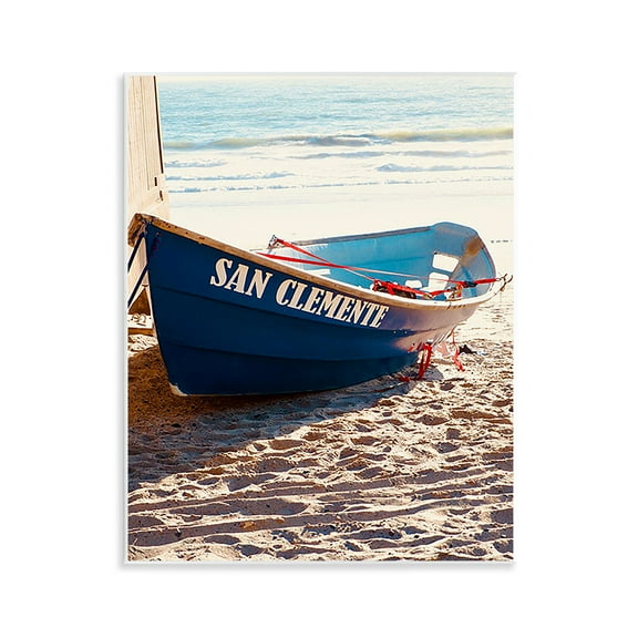 Stupell Industries Blue Boat on Sand Transportation Photography Unframed Art Print Wall Art, 11 x 14