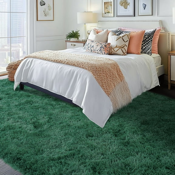 Conbriboy 8'x10' Green Plush Shaggy Rug,Extra Large Soft Indoor Modern Fluffy Carpet for Stylish Home Decor