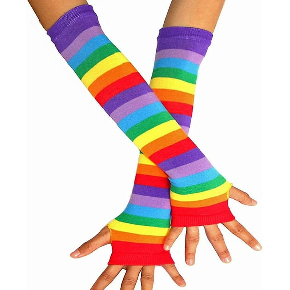 Manchette de Gants Sans Doigts Colorés Arc-en-Ciel pour Femmes Filles