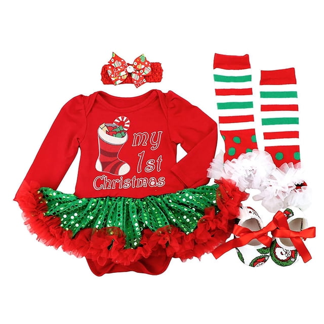 Conjunto de mameluco de Navidad para bebé recién nacido, vestido de fiesta para niñas, traje para niño pequeño, mono brillante
