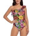 thumbnail image 2 of Picia Daisies Flowers Pattern Women's One Piece Swimsuits,One Shoulder Swimwear Asymmetric ,Ruffle Monokinis Bathing Suits,High Waisted Flattering Bathing Suits-, 2 of 8