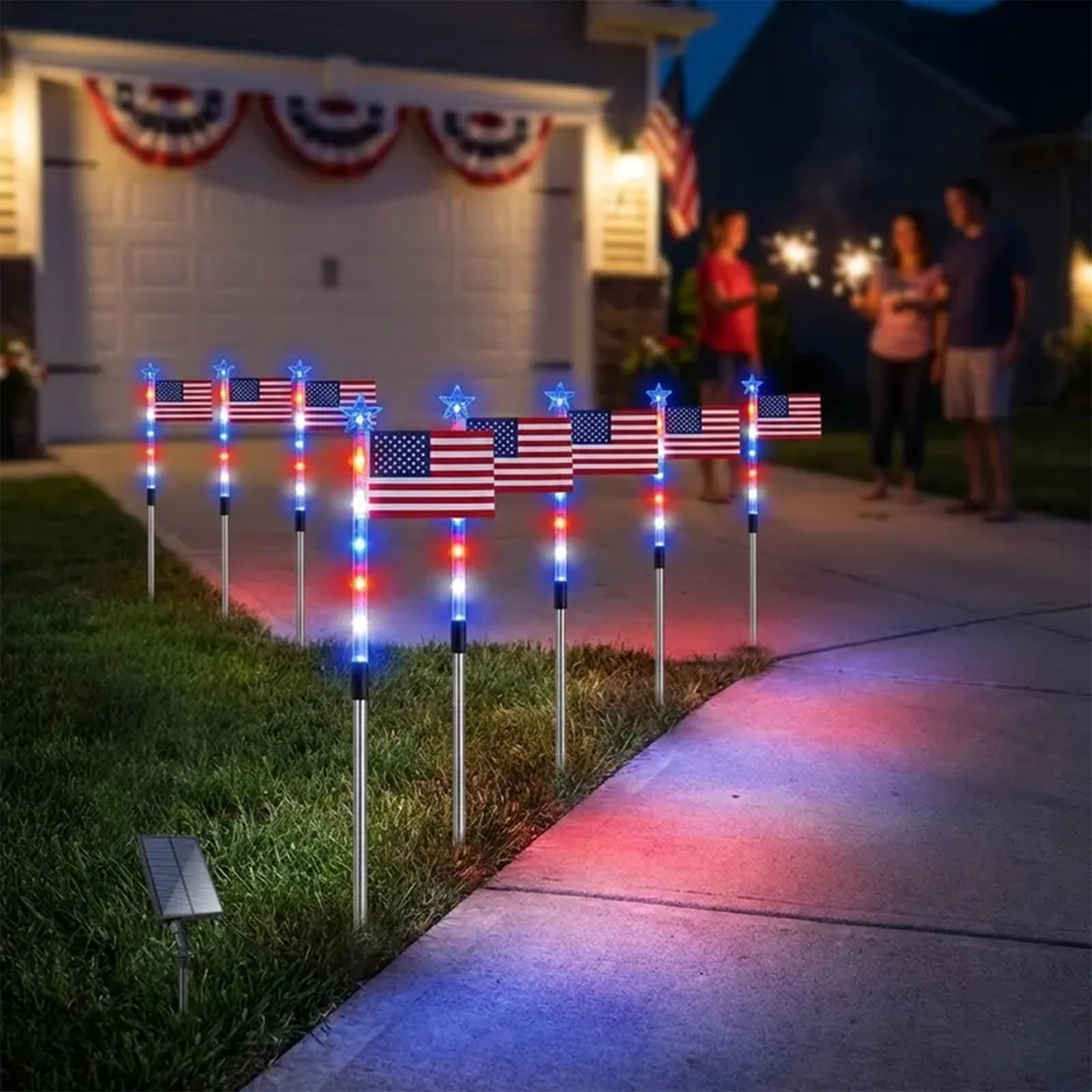 Premium Solar American Flag Pathway Lights, 8 Pack IP65 Waterproof Red White Blue Solar Garden Decor, Auto On/Off Patriotic Outdoor Lights for 250th Independence Day, Yard, Garden