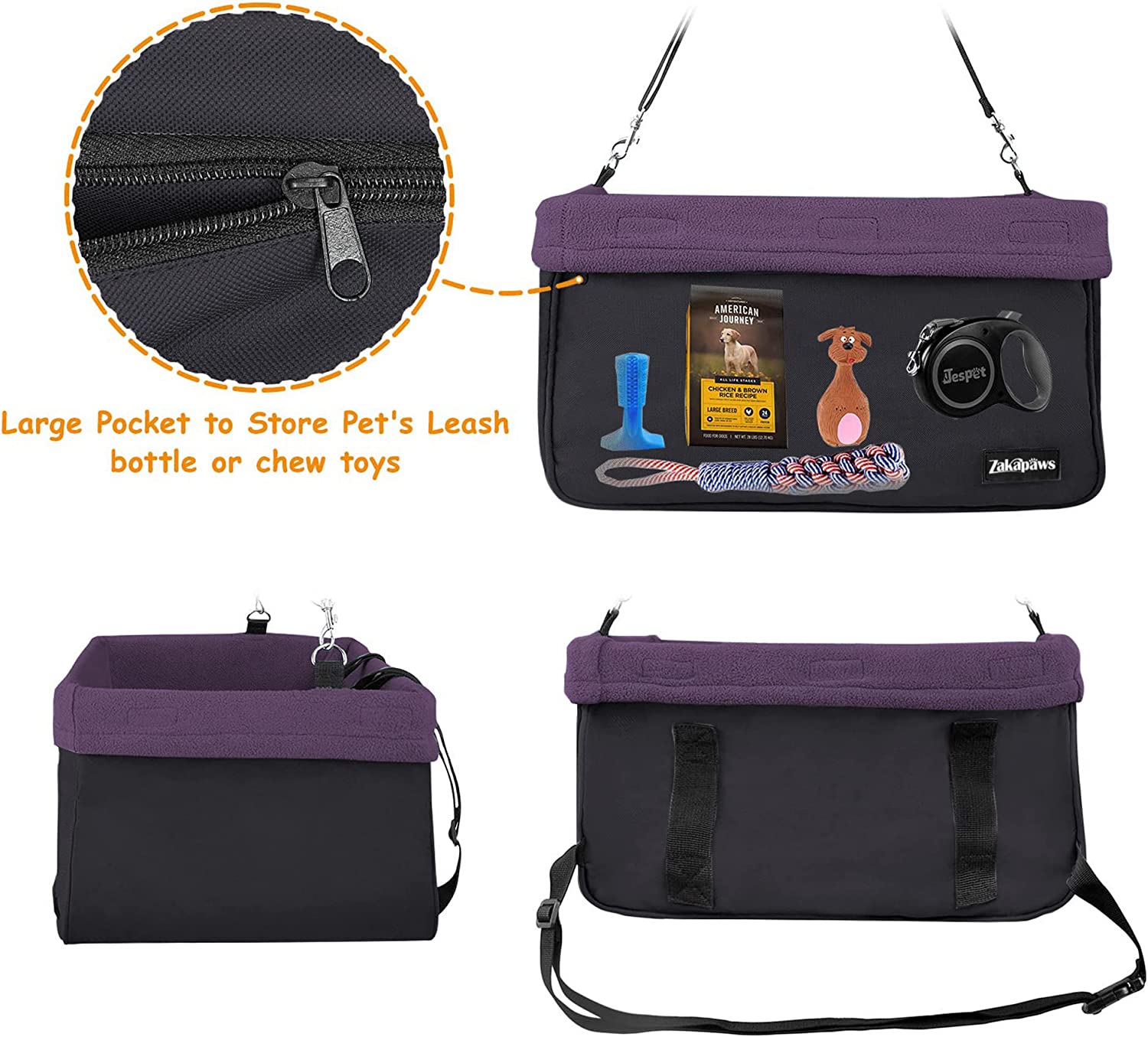 ZAKAPAWS Car Travel Dog Booster Seats, Portable and Breathable Pet Seats Dog Carrier with Seat Belt, Travel Safety Lookout Dog Booster Seat 16-in
