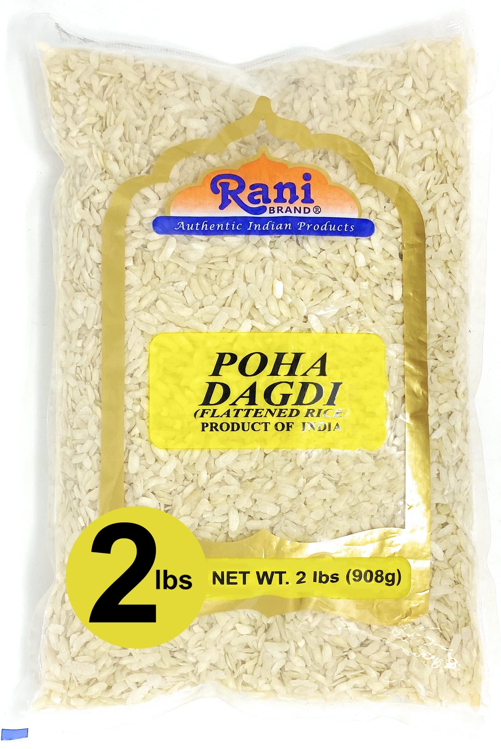 Rani Poha (Powa) Extra Thick Dagadi-Cut (Flattened Rice) 32oz (2lbs) 908g Bulk ~ All Natural, Salt-Free | Vegan | No Colors | Gluten Friendly | Indian Origin