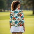 thumbnail image 6 of HUIACONG Women's Golf Polo Shirts with Tropical Floral Pattern, Quarter Zip 3/4 Sleeve Top for Golf, Tennis, Hiking and Casual Outdoor Activities, 6 of 10