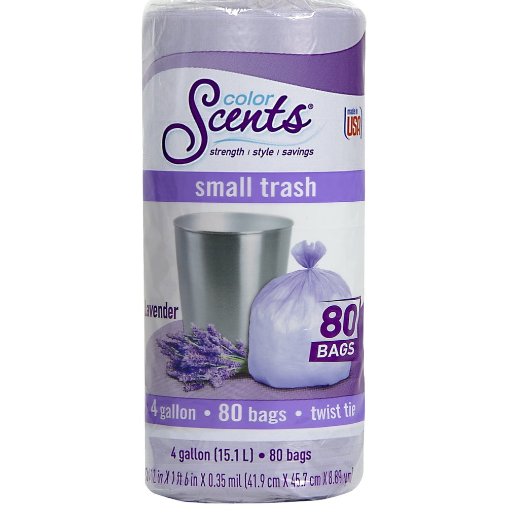 Color Scents Small Trash Bags, 4 Gallon, 80 Bags (Lavender Scent, Twist