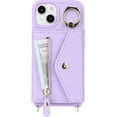 thumbnail image 5 of for iPhone 13 Case Wallet with Strap for Women - Crossbody Lanyard, Zipper Pocket, Credit Card Holder, Ring Stand - RFID Blocking Phone Wallet Case for iPhone 13 (6.1 inch,Purple), 5 of 18