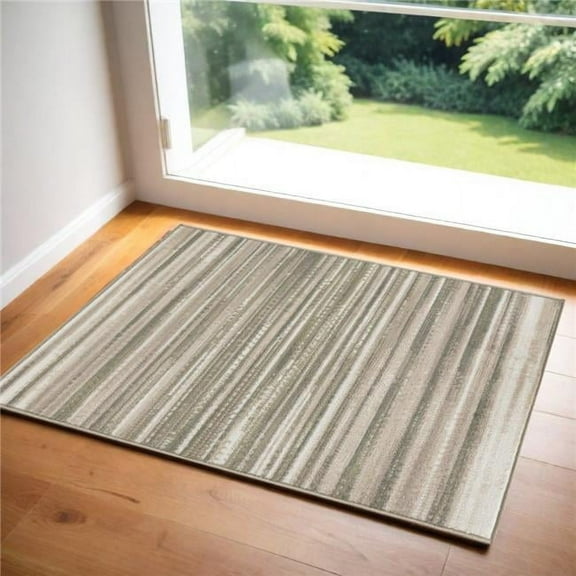 HomeRoots 552976 2 x 4 ft. Striped Rectangle Area Rug, Ivory, Green & Gray