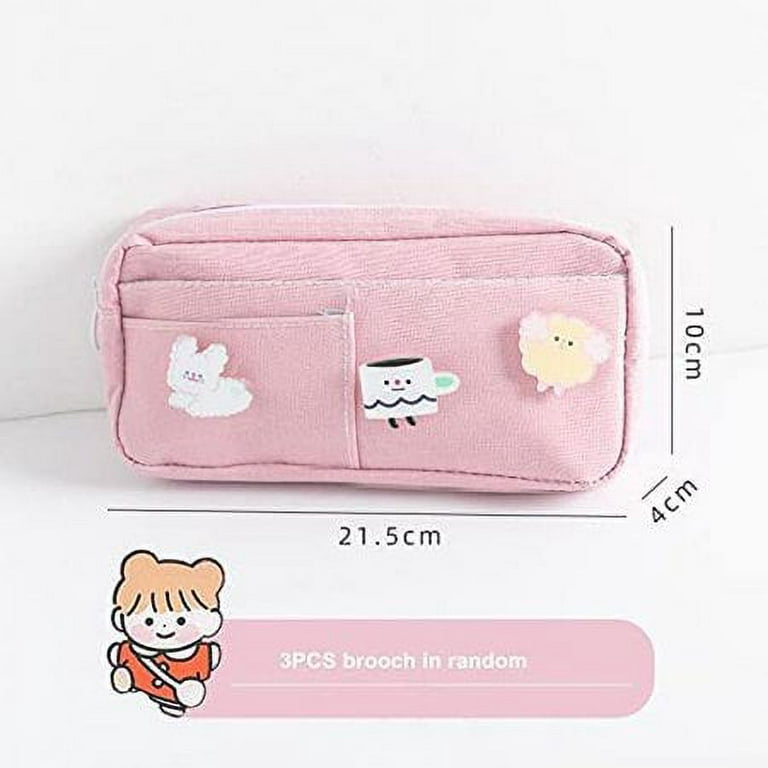 MBVBN Kawaii Pencil Case with 3pcs Pins Aesthetic Stationary School  Supplies (Pink)