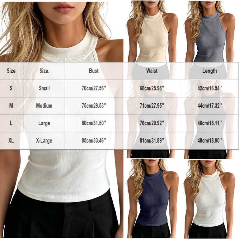 Women's Ribbed Knit Halter Tank Tops High Neck Sleeveless Slim Fit