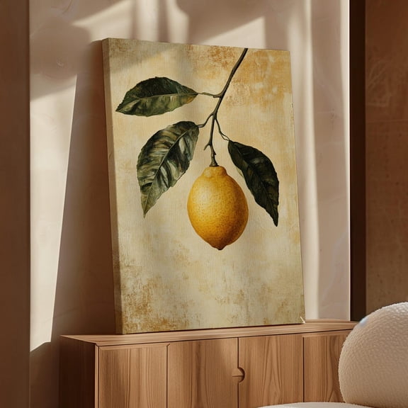 Velto Lemon Botanical Canvas Art Vintage Rustic Citrus Illustration Farmhouse Kitchen Mediterranean Inspired Wall Decor, SIZE 8x10 INCLUDE Pine Wood Frame 1.25-Inch