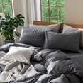 thumbnail image 2 of MooMee Pillowcases 100% Washed Cotton Linen Like Textured Envelope Closure Set of 2 (Dark Grey, Queen), 2 of 4