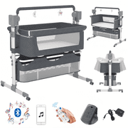 EaseBaby Electric Baby Bassinet & Bedside Sleeper with Bluetooth music and 3-Level Height Adjustment,Unisex,GREY