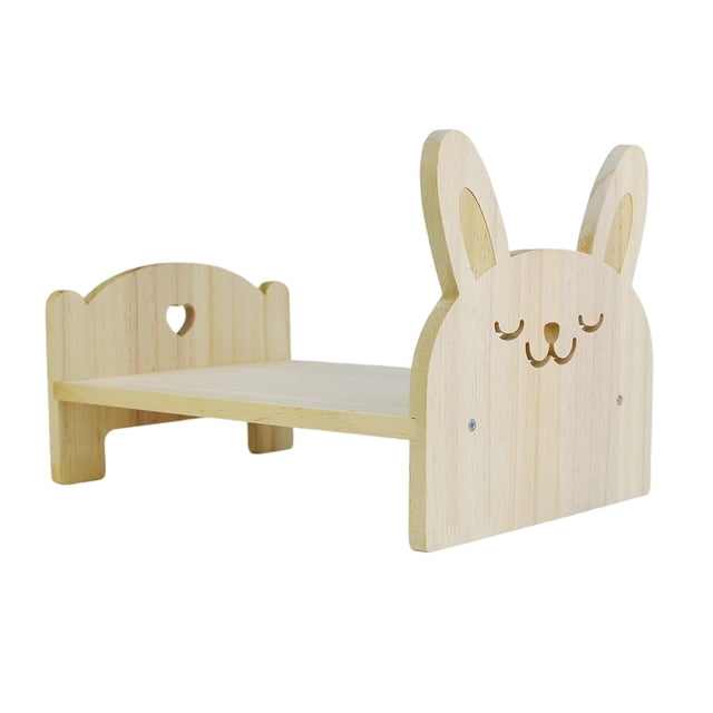 Muebles para casa de muñecas 1/6 Adorno de madera Cama para muñecas Juguetes de imitación Dormitorio de muñeca Conejo