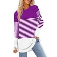 thumbnail image 2 of jobturf Womens Tunic Tops Crew Neck Striped Long Sleeve Shirts Soft Comfy Casual Loose Basic Tees Fall Spring Fashion Blouses with Thumb Hole, 2 of 5