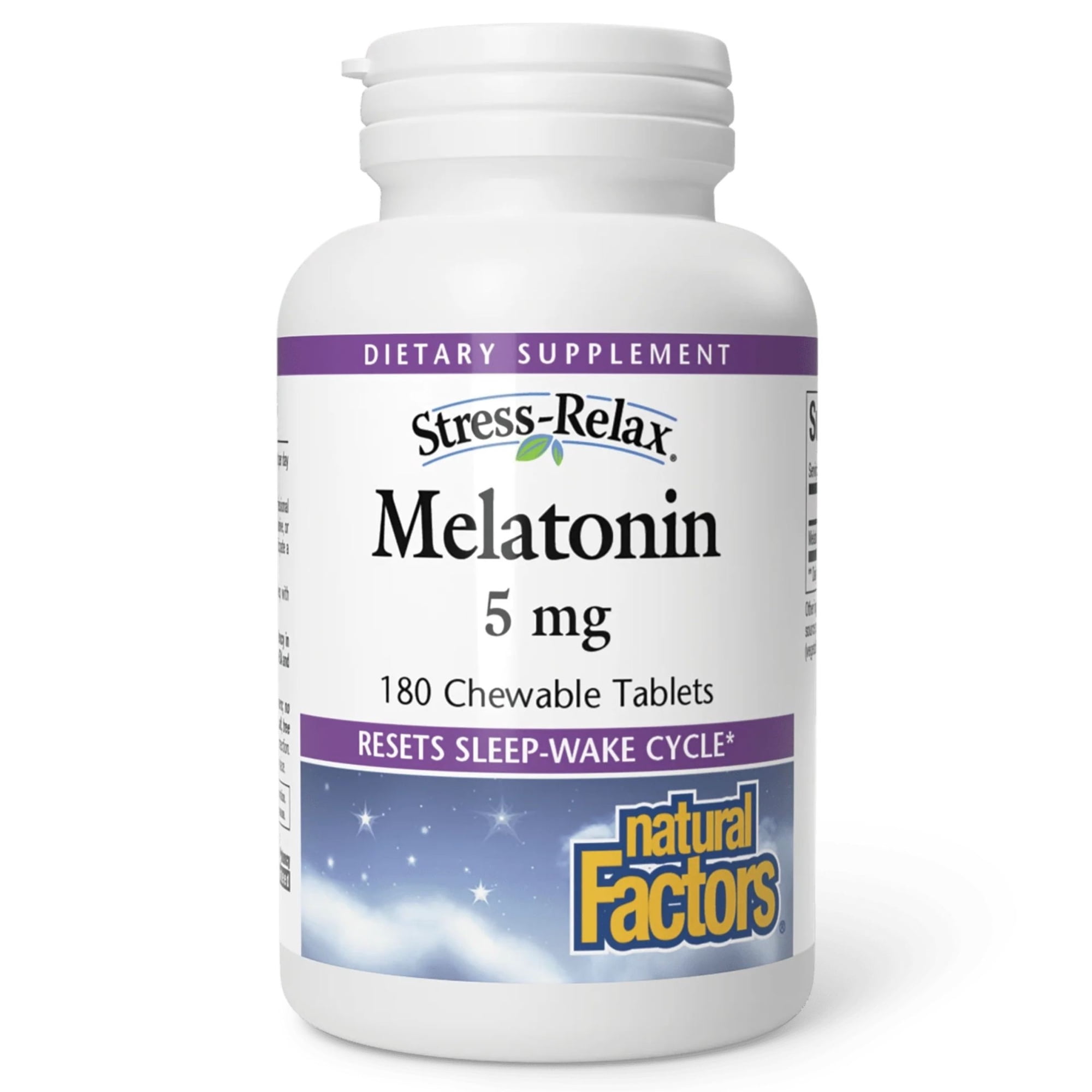 Natural Factors Stress-Relax Melatonin 5 mg, Resets the Sleep-Wake Cycle, Peppermint, 180 Chewable Tablets