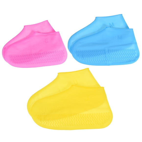 Unique Bargains S/M/L Waterproof Silicone Shoe CoversNon-Slip Overshoes Protectors Rain Galoshes, Pink Blue Yellow 3 Pairs
