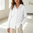 thumbnail image 4 of LIaqionyy Button down Shirts for Girls Cotton Linen Long Sleeve Casual Loose Shirt Blouses School Uniform Tunic Tops, 4 of 8