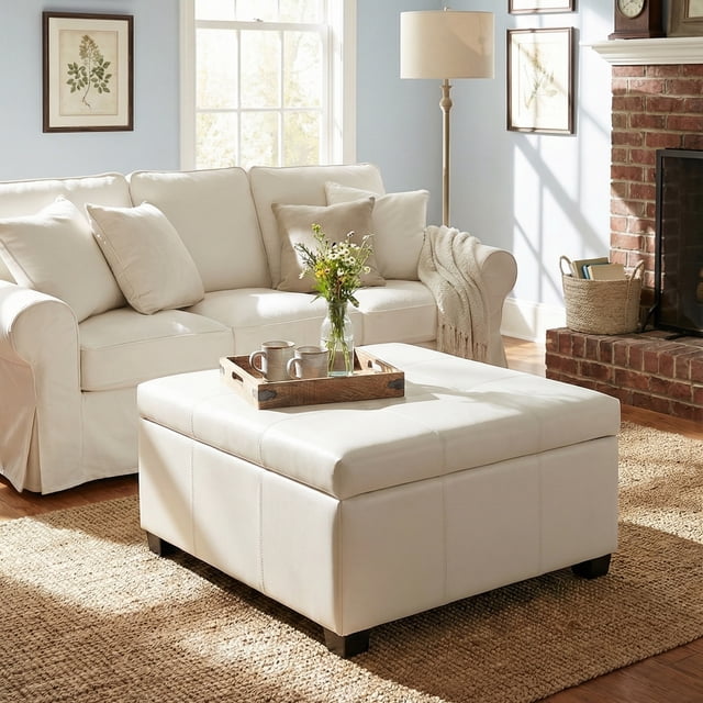 Noble House 34.25'' Large Square Ottoman Coffee Table,Beige