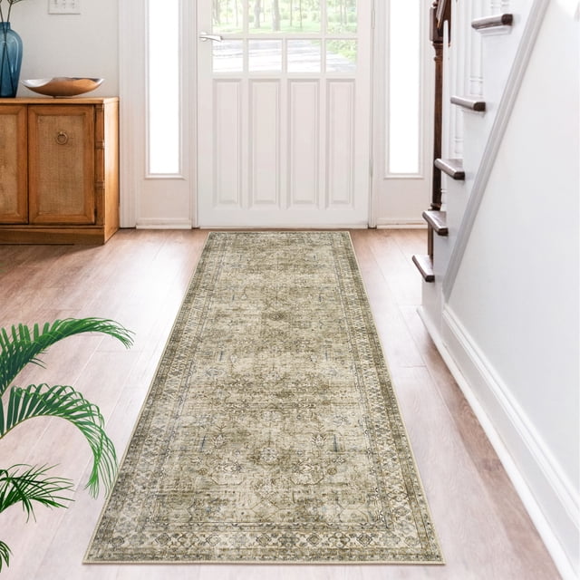 Washable Area Rugs, Entryway Rug Non Slip Rugs, Low-Pile Floor Carpet, Distressed Small Rug, Vintage Printed Doormat Soft Area Rug for Kitchen Living Room Bedroom Bathroom