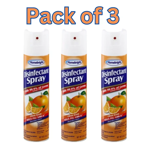 Homebright Disinfectant Spray, Citrus Scent, 6 oz, Pack of 3 - Kills 99.9% of Germs & Flu Virus*