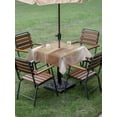 thumbnail image 2 of Square Outdoor Tablecloth With Umbrella Hole And Zipper– Khaki Paint Textured Waterproof Patio Table Cover for Party, Picnic, Backyard, 60"x60" , Abstract Rustic Brown Tones, 2 of 8