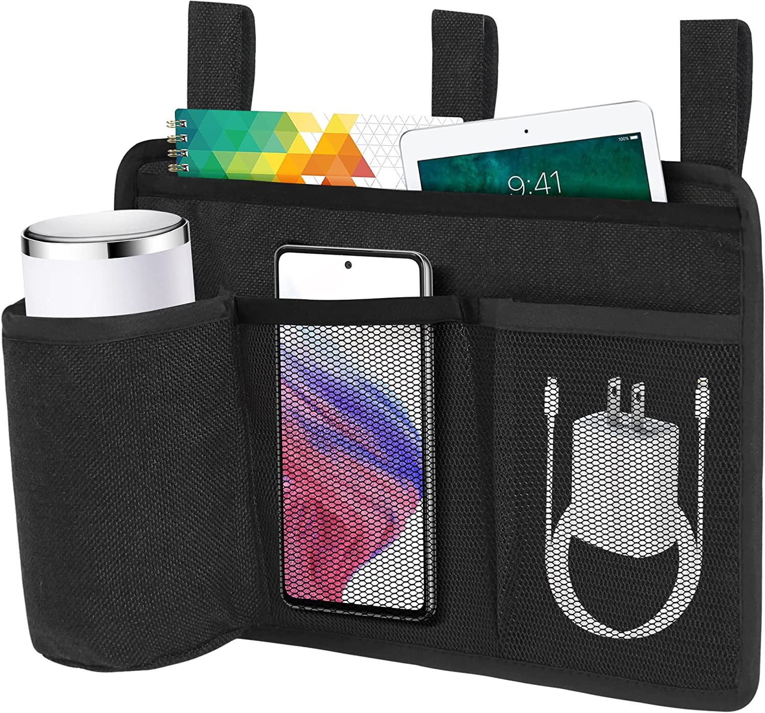 TAZEMAT Linen Bedside Caddy Bedside Storage Organizer with 4 Pockets