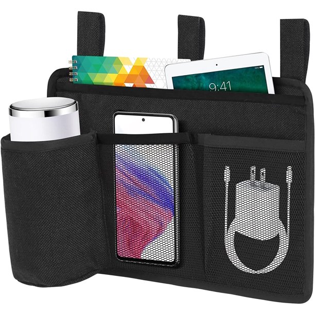 TAZEMAT Linen Bedside Caddy Bedside Storage Organizer with 4 Pockets