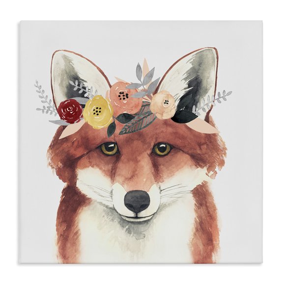 Stupell Industries Farmhouse Forest Fox in Flower Crown Canvas Art, 17 x 17, by Grace Popp