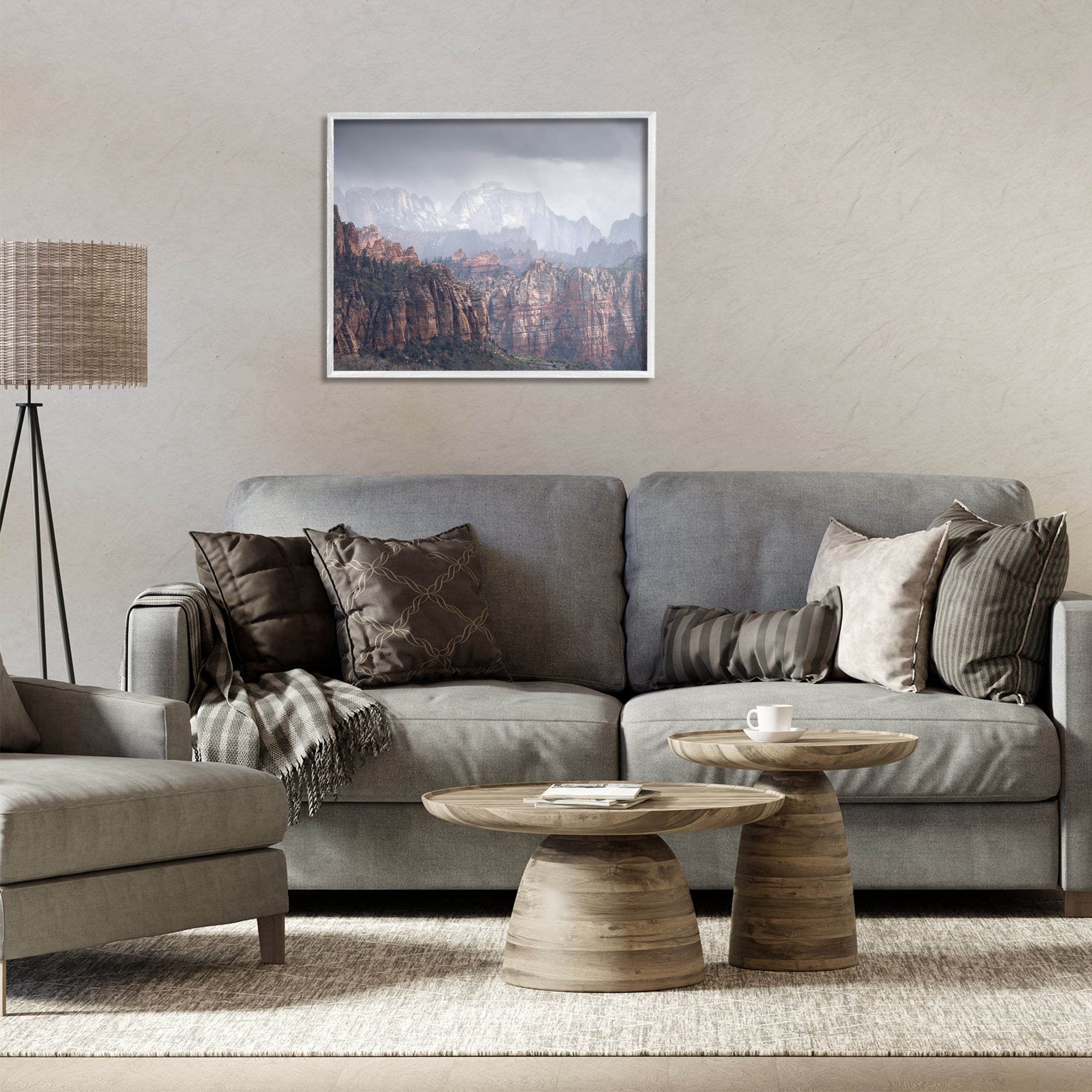 Stupell Industries Zion National Park Landscape Photography White Framed Art Print Wall Art, 30 x 24