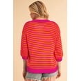 thumbnail image 2 of Chic Women's Rose Stripe 3/4 Puff Sleeve Drop Shoulder Sweater | [ZhiHiMeRi] | (US 16-18)XL, 2 of 11