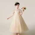thumbnail image 5 of Girls Formal Tulle Princess Dress, Elegant Puffy Net Dress for Flower Girl Junior Bridesmaid, Wedding Birthday Party Special Occasion Gown Age 3Y-14Y Beige 120, 5 of 7