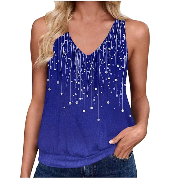 DeHolifer Summer Tank Tops for Women Lightweight Stretch V-Neck Sleeveless Tees Shirts Casual Lounge Going Out Graphic Shirt Blue S