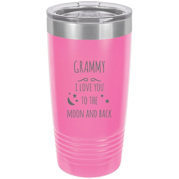 Grammy - I love you to the Moon and Back Stainless Steel Engraved Insulated Tumbler 20 Oz Travel Coffee Mug, Pink