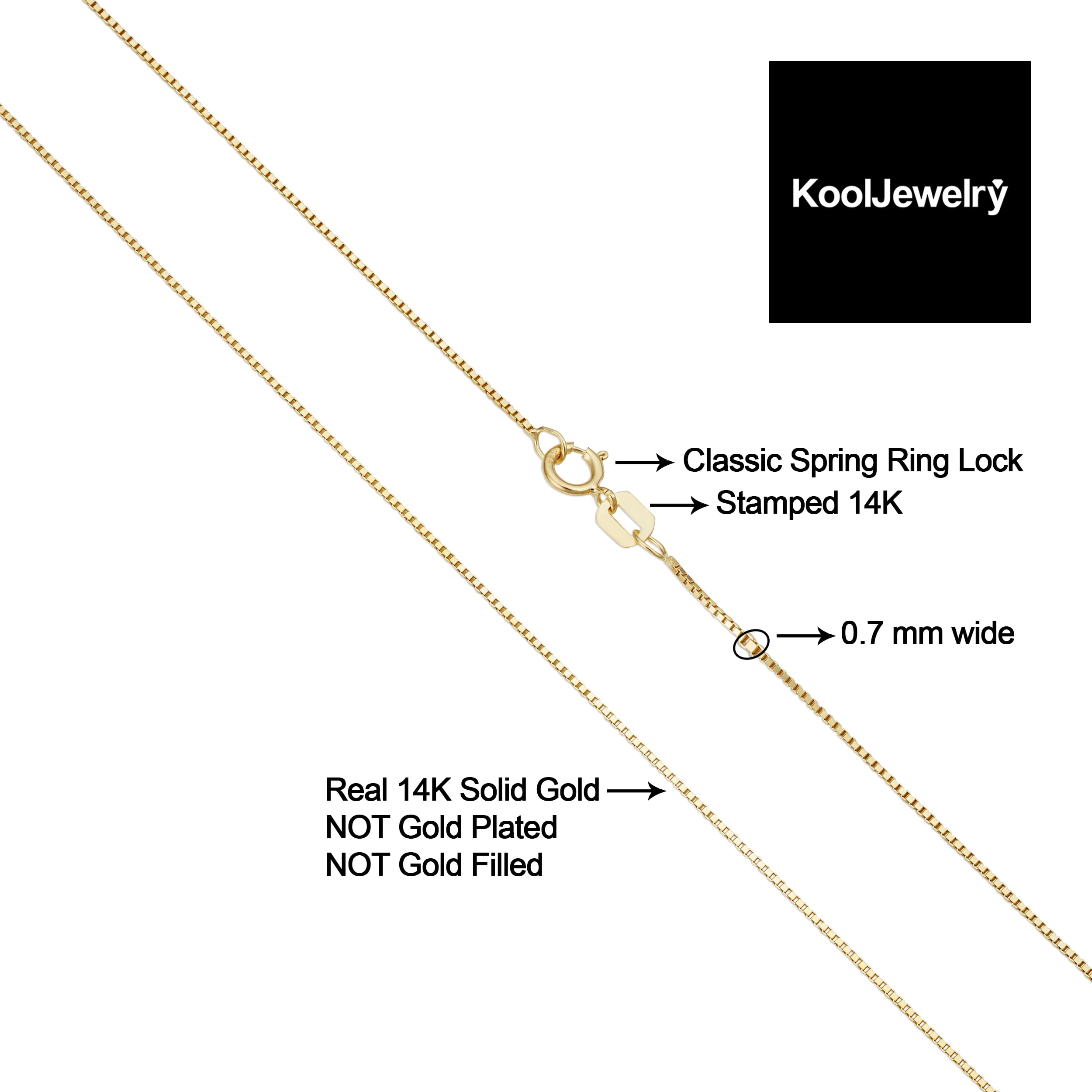 KoolJewelry 14k Yellow Gold Venetian Box Chain Pendant Necklace for Women (0.7 mm, 22 inch)