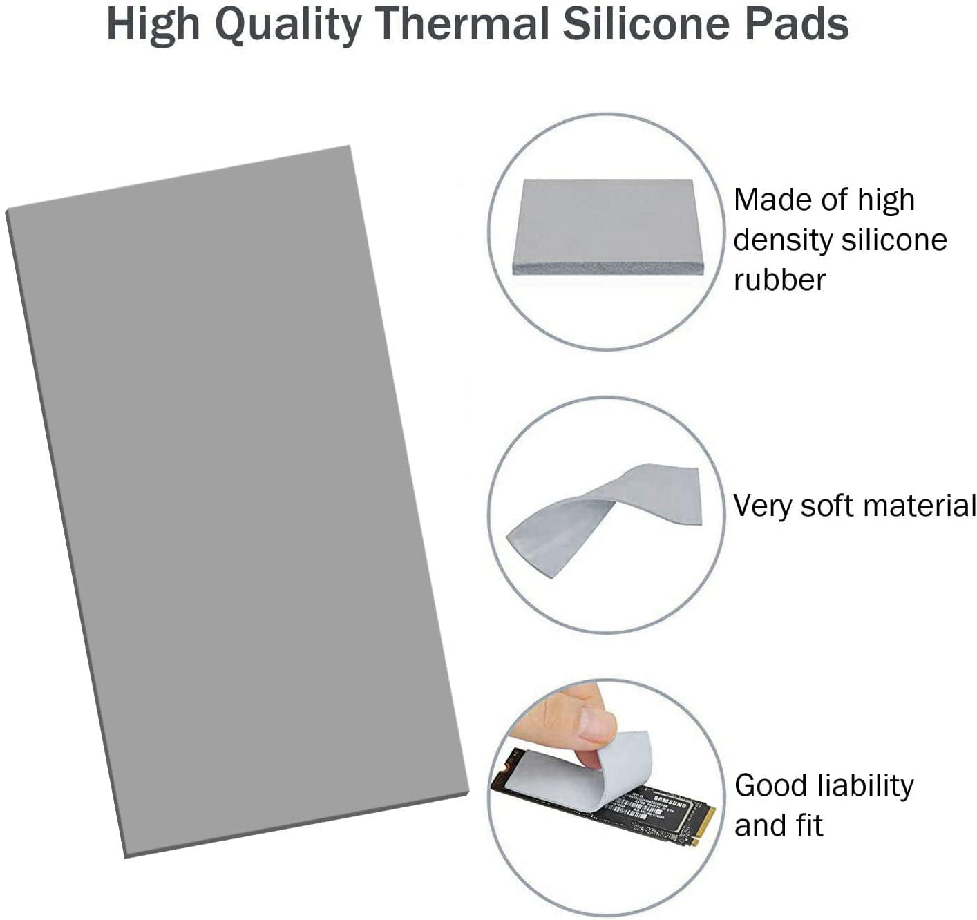 Non Conductive Heat Resistance High Temperature Resistance for Laptop Heatsink/GPU/CPU/LED Cooler Gray Thermalright Thermal Pad Silicone Thermal Pads 12.8 W/mK 1.0mm 