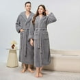 thumbnail image 2 of ShomPort Mens Casual Fleece Pajamas Long Sleeve Ankle Length Thick Robes with Hooded Comfort Fall Winter Soft Open Front Sleepwear, 2 of 6