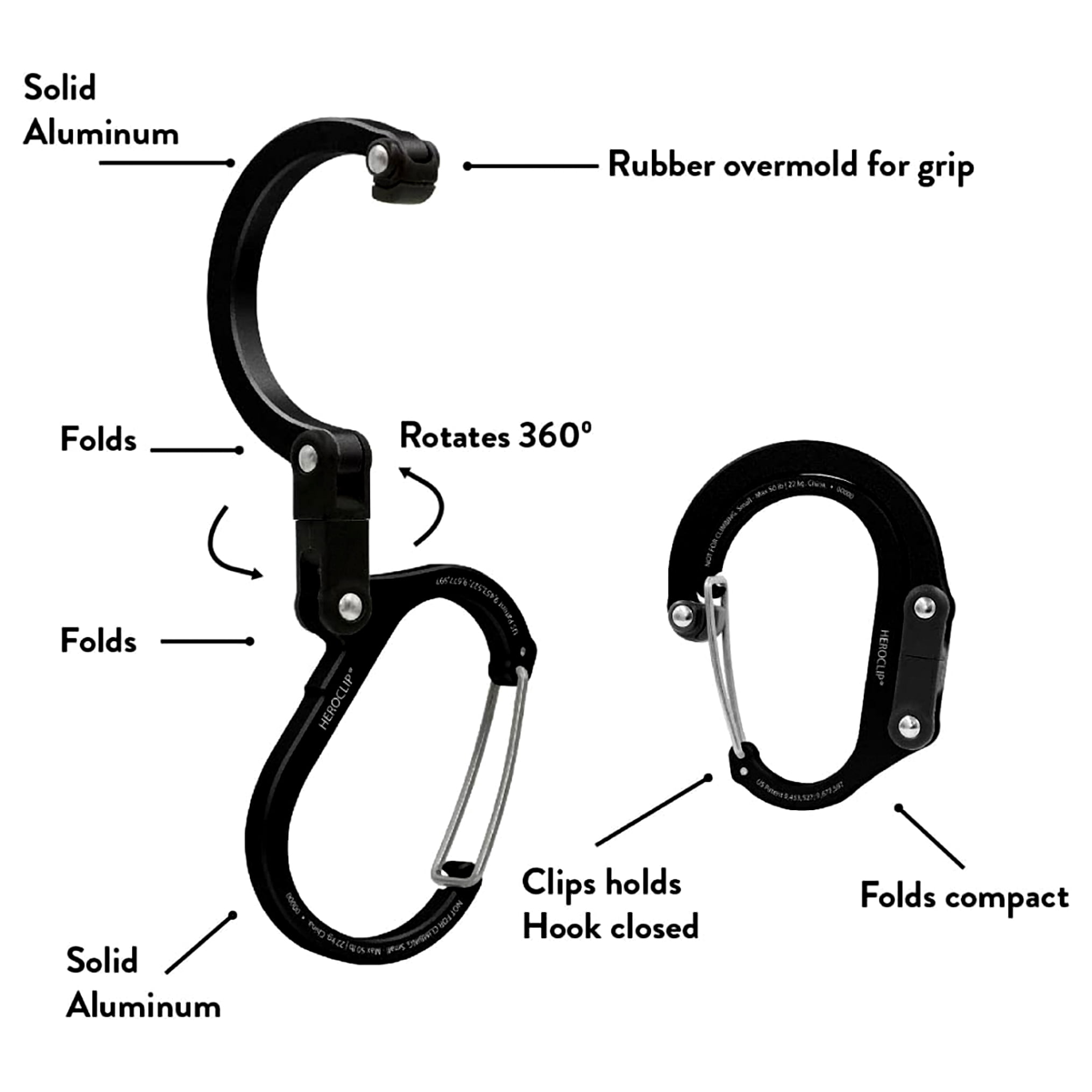Gear Aid Heroclip Medium Hybrid Camping Gear Clip - Stealth Black