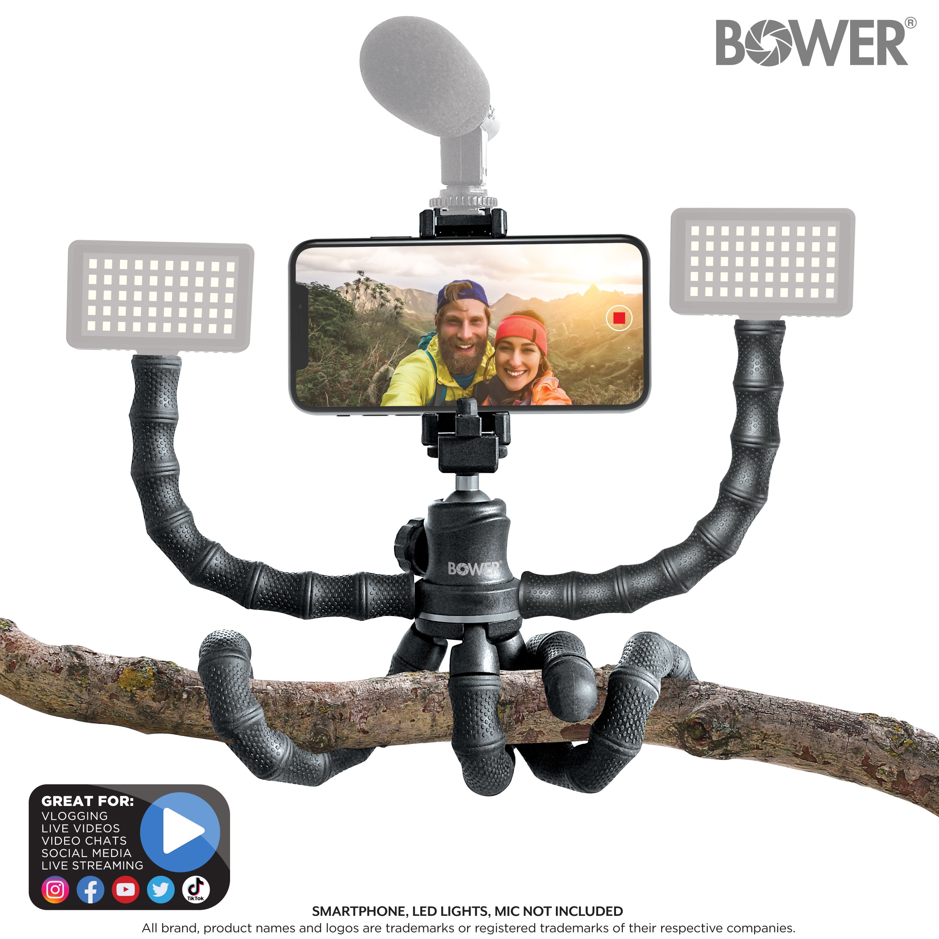 Bower 14- inch Grappling Vlogging Flexible Tripod with Ball Head for Content Creation; Black, ACCESSORY