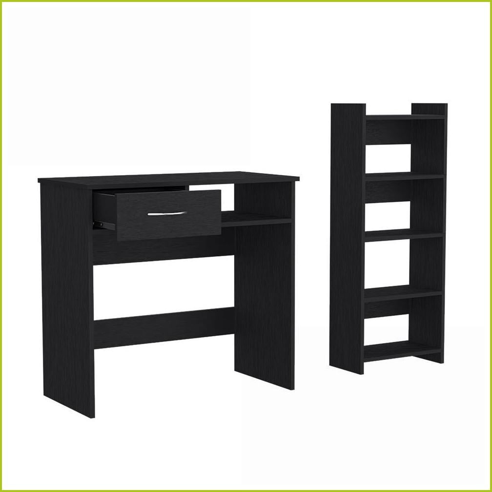 Computer Desks, Home Office Desk with Keyboard Tray, Drawer & Shelf, Black Wengue | Black | Particle Board