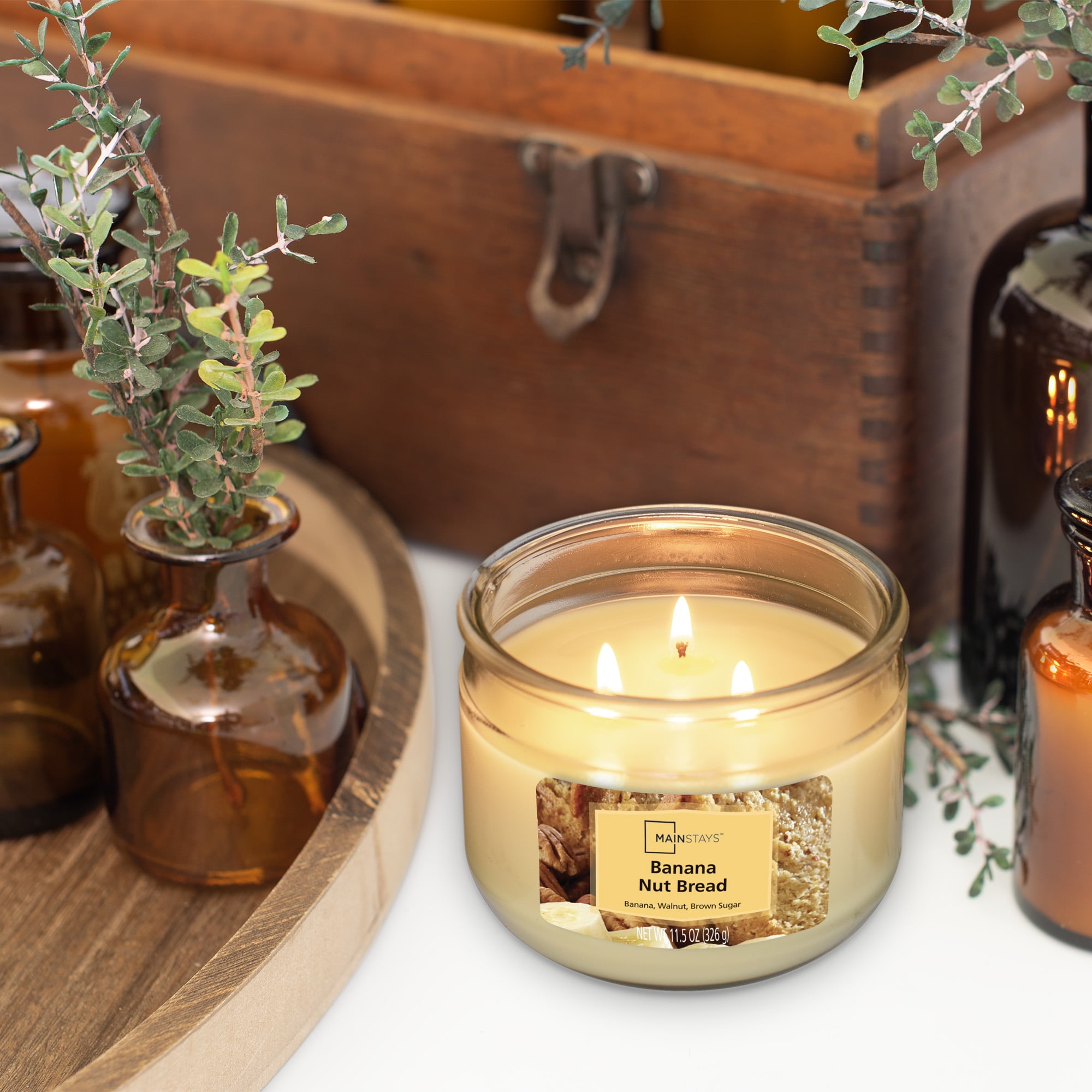 (3 pack) Mainstays Banana Nut Bread 3 Wick Candle, 11.5 oz