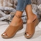thumbnail image 5 of Sandalias de Cuña de las Mujeres de Color Sólido Peep Toe Abierto de Espalda Zapatillas de Mula con Cama de Pie Acolchada para la Playa de Verano, 5 of 9